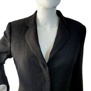 Ellen Tracy Black Wool Blazer 3 Button Jacket Shimmer Lightweight Womens Size 10